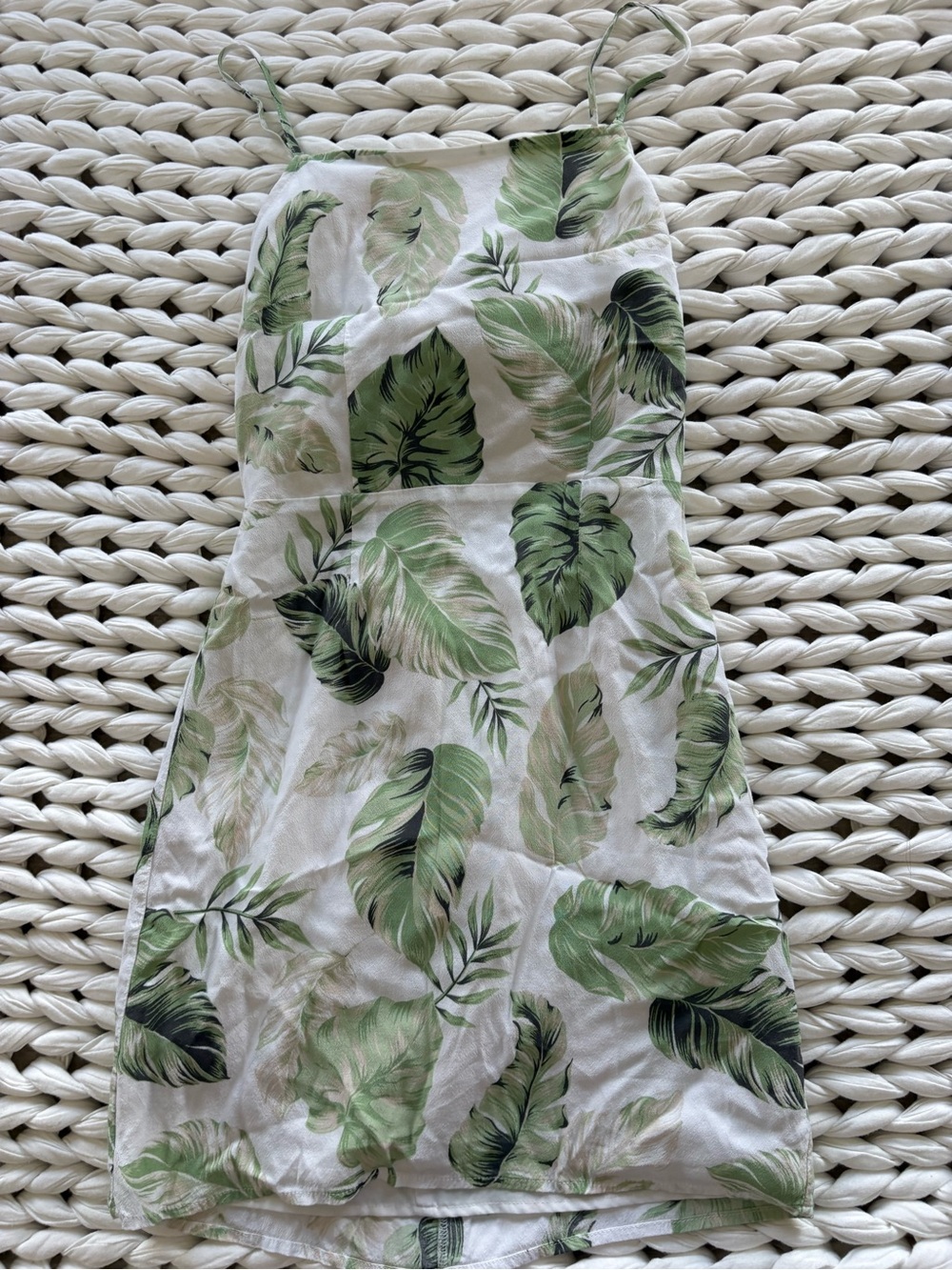 Dynamite White Dress with Green Leaf Print